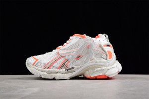 Balenciaga Runner Sneaker in Neon Orange and Off-White Mesh and Nylon 