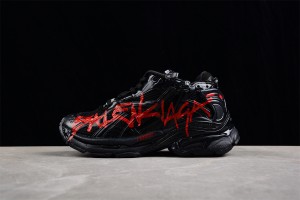 Balenciaga Runner Graffiti Sneaker in black and red mesh and nylon