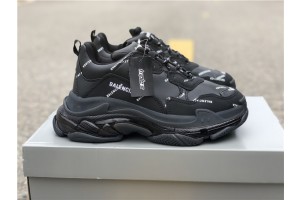 Balenciaga Allover Logo Triple S Sneaker Black 