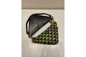 Prada Symbole Leather and Fabric bag Green - Black PRDBG-0020